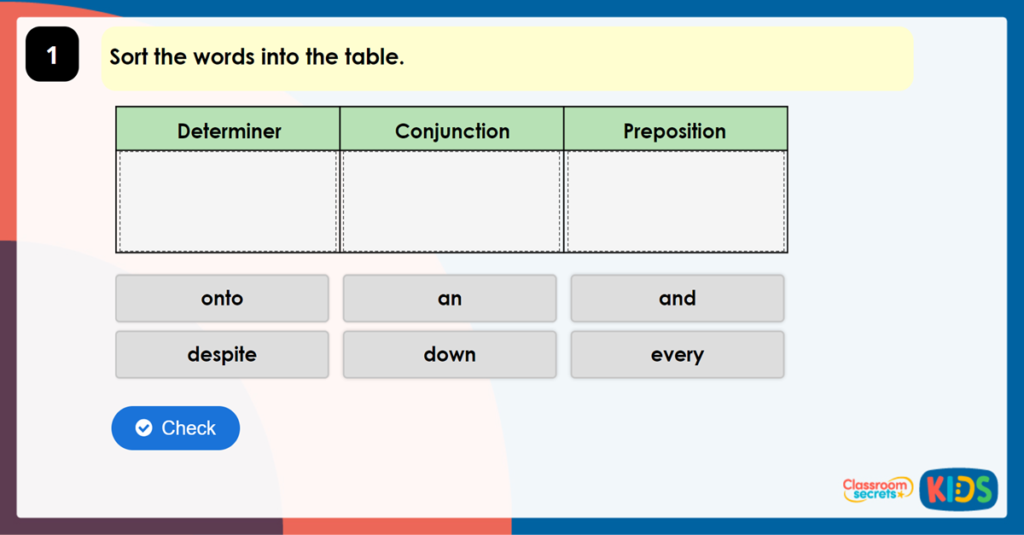 Year 6 Determiners, Conjunctions and Prepositions Game