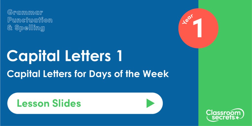 Capital Letters for Days of the Week Year 1 Lesson Slides