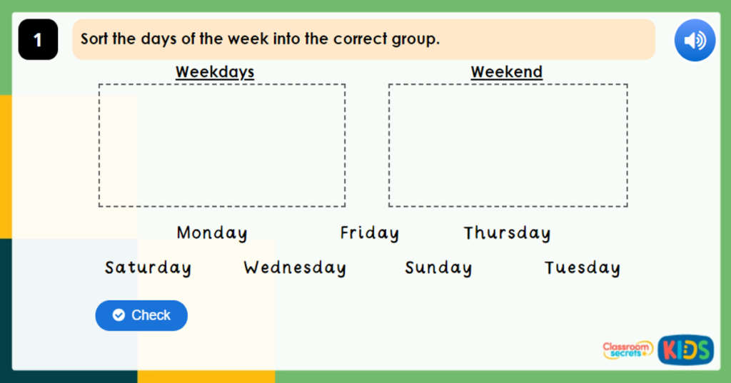 Year 1 Capital Letters for Days of the Week Game