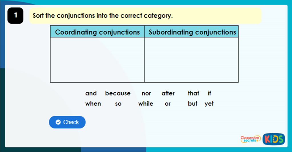 Year 3 Subordinating Conjunctions Game