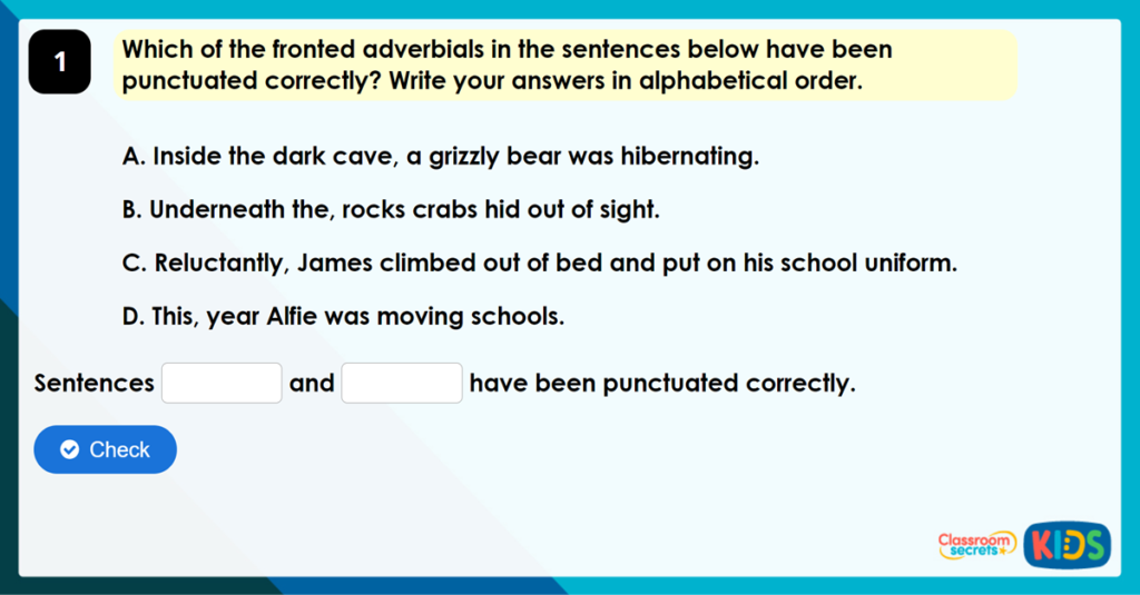 Year 4 Fronted Adverbials Game