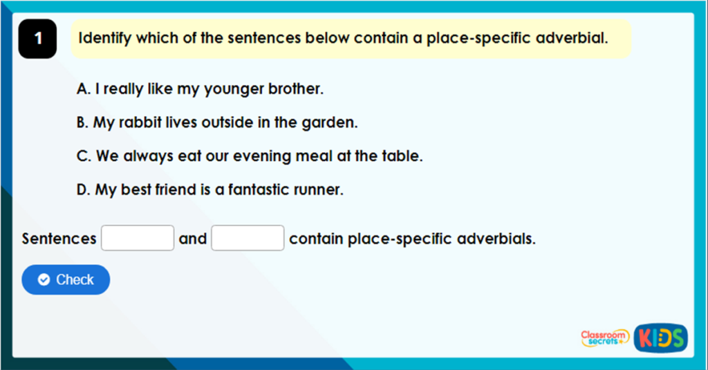 Year 4 Place Specific Adverbials Game