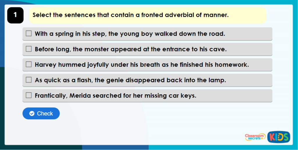 Year 4 Recognising Fronted Adverbials 2 Game Image