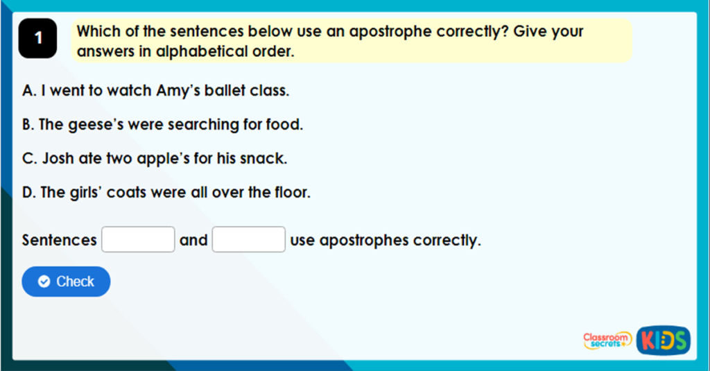 Year 4 When Should you NOT use an Apostrophe Game