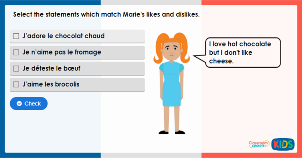 Year 5 French Food Likes and Dislikes Game
