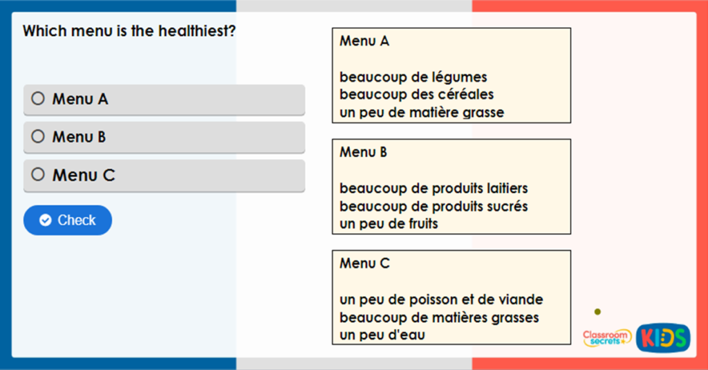 Year 5 French Healthy Eating Game