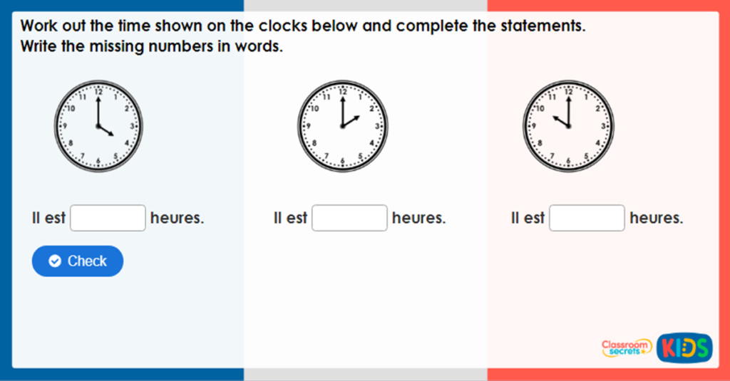 Year 5 French Telling the Time Image