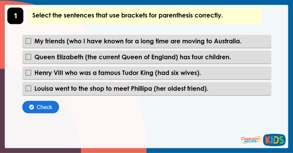 Year 5 Using Brackets to Indicate Parenthesis Game