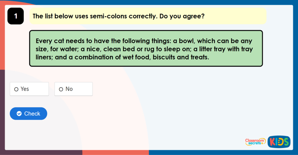 Year 6 Colons and Semi-colons Game