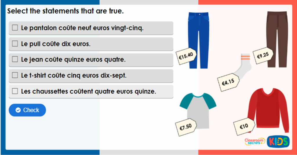 Year 3 French How Much Game