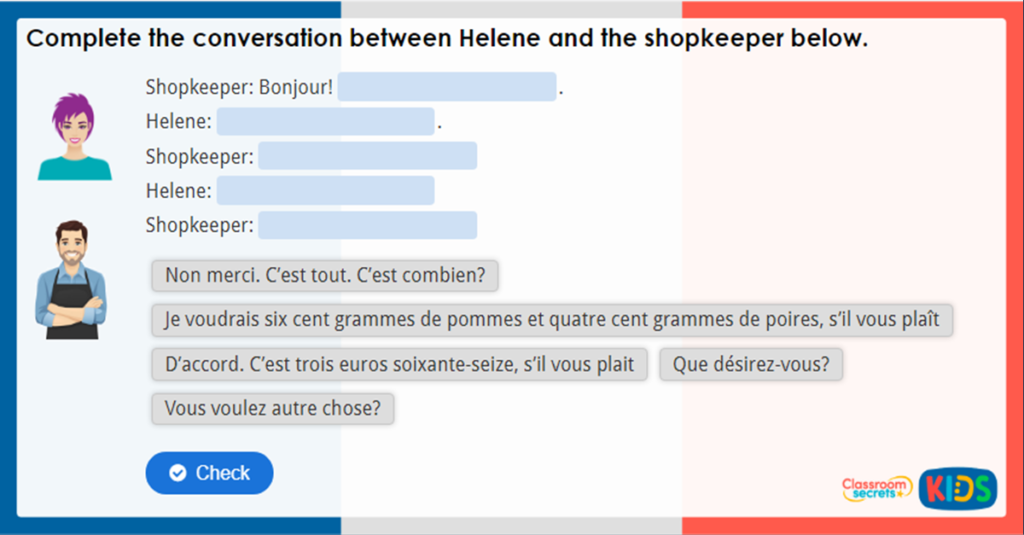 Year 6 French at the Market Game