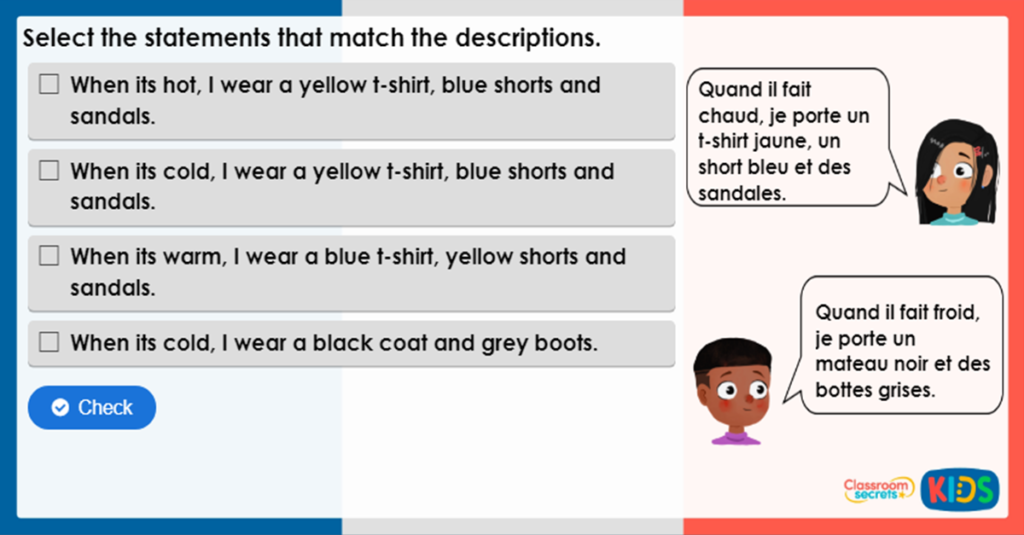 Year 6 French What I'm Wearing Game