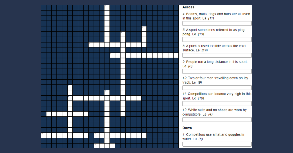 Year 6 The Olympics Crossword