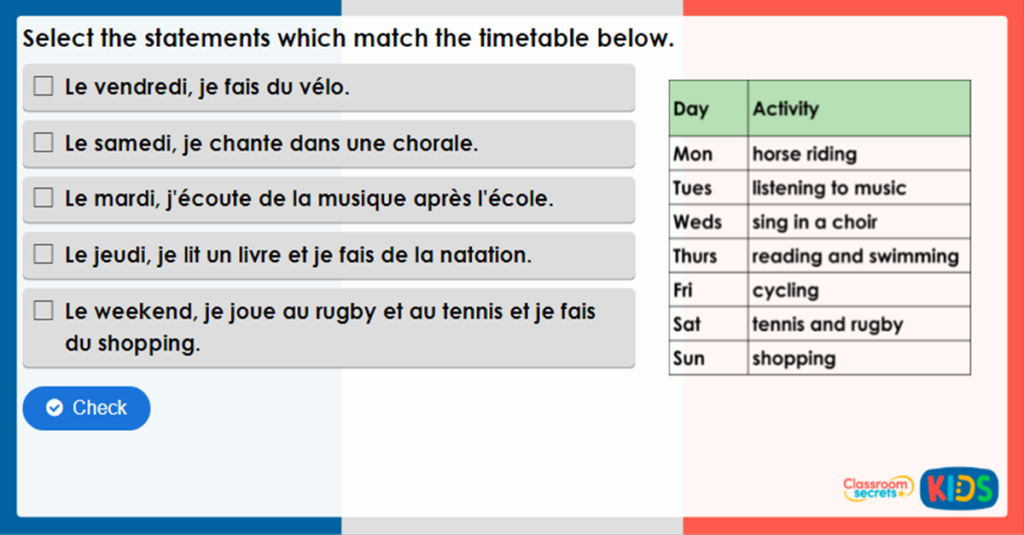 Year 5 Sports and Hobbies Game