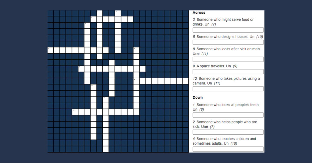 Year 5 When I Leave School Crossword
